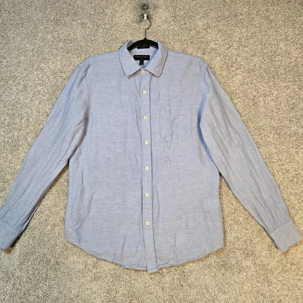 Banana Republic shirt mens Medium Slim Fit Blue Linen Cotton Blend Button up